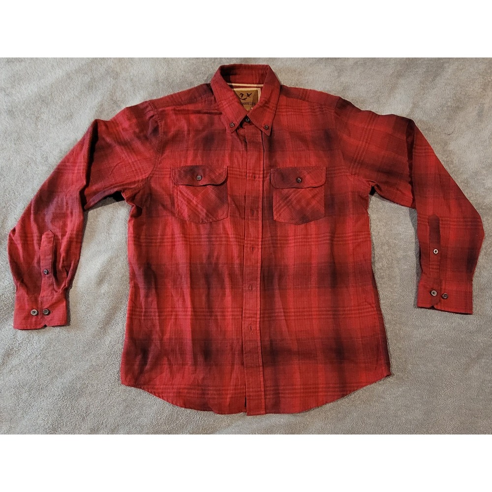 Outdoor Life Mens Medium Red Black Plaid Flannel Button Down Shirt Cotton L/S